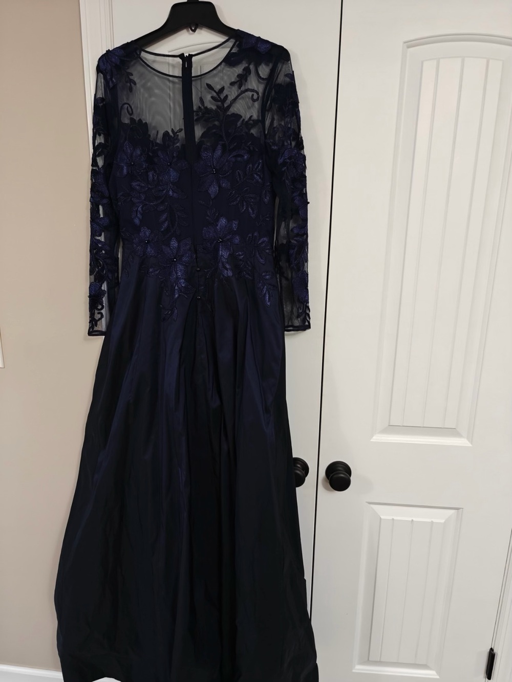 Rickie Freeman for Teri Jon Navy Blue Long Sleeve Embroidered Gown
